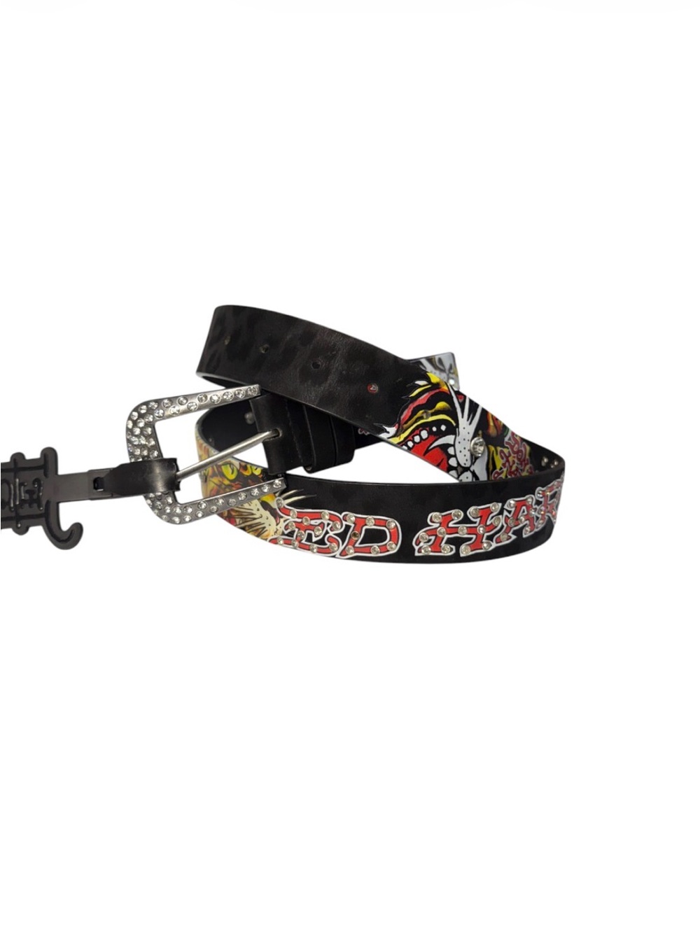 NEW Ed Hardy Leopard Black Rhinestone Belt Black Women L XL Y2K